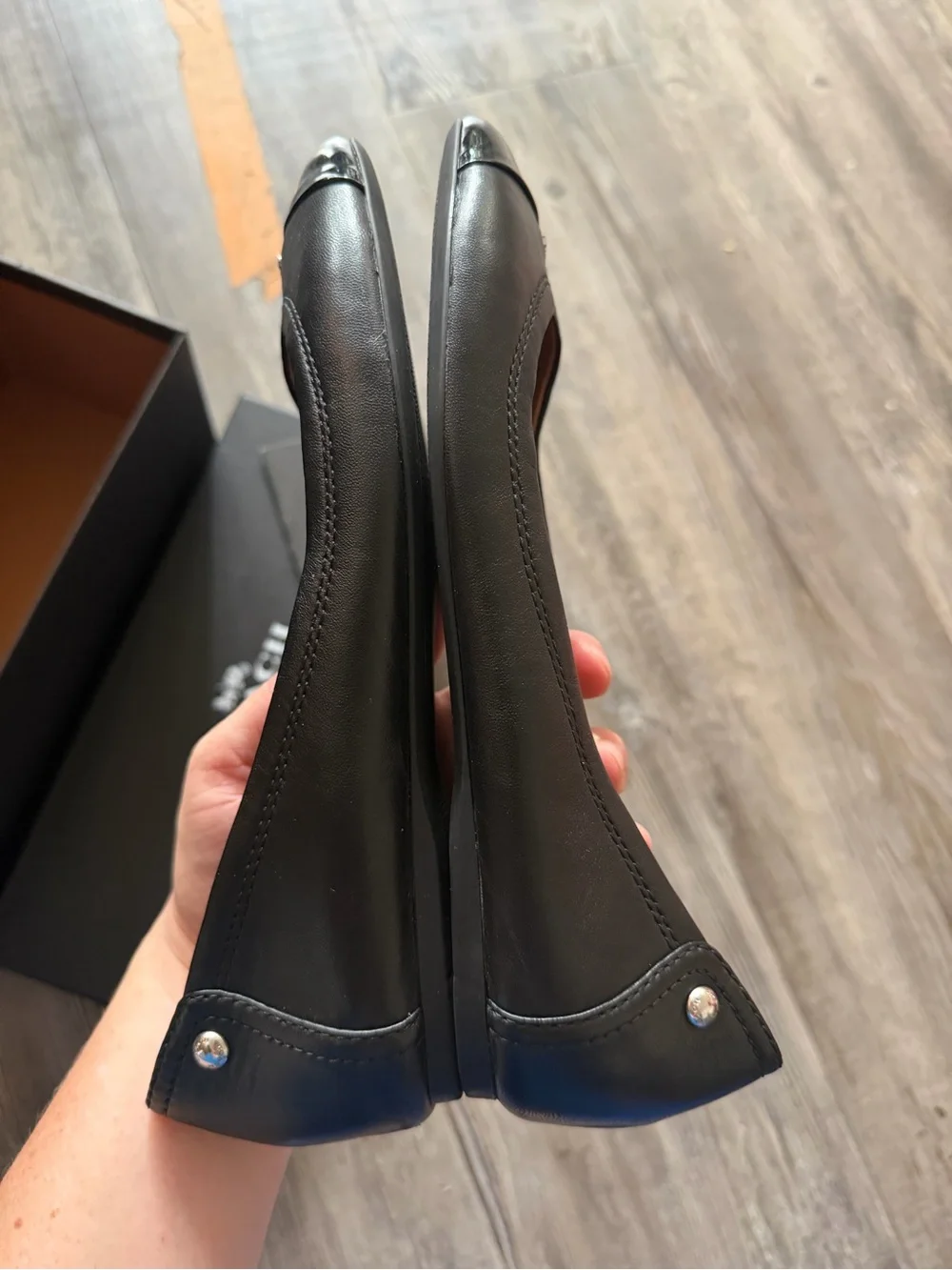 Chelsea Matte Calf Patent Coach Black Leather Ballet Flats